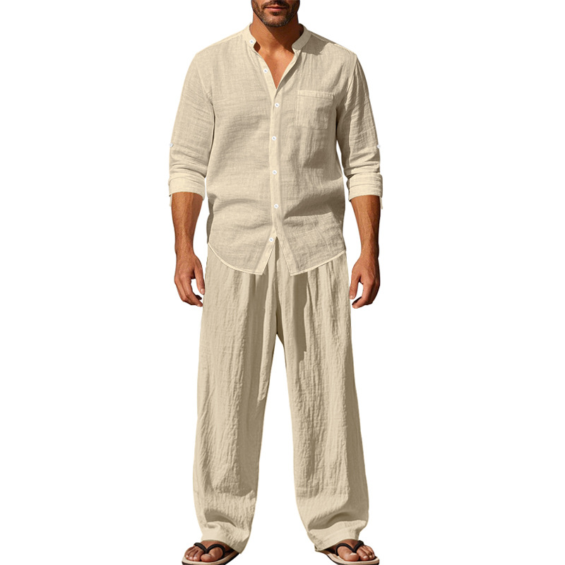 Men’s Relaxed Linen Long-Sleeve Shirt & Pants Set