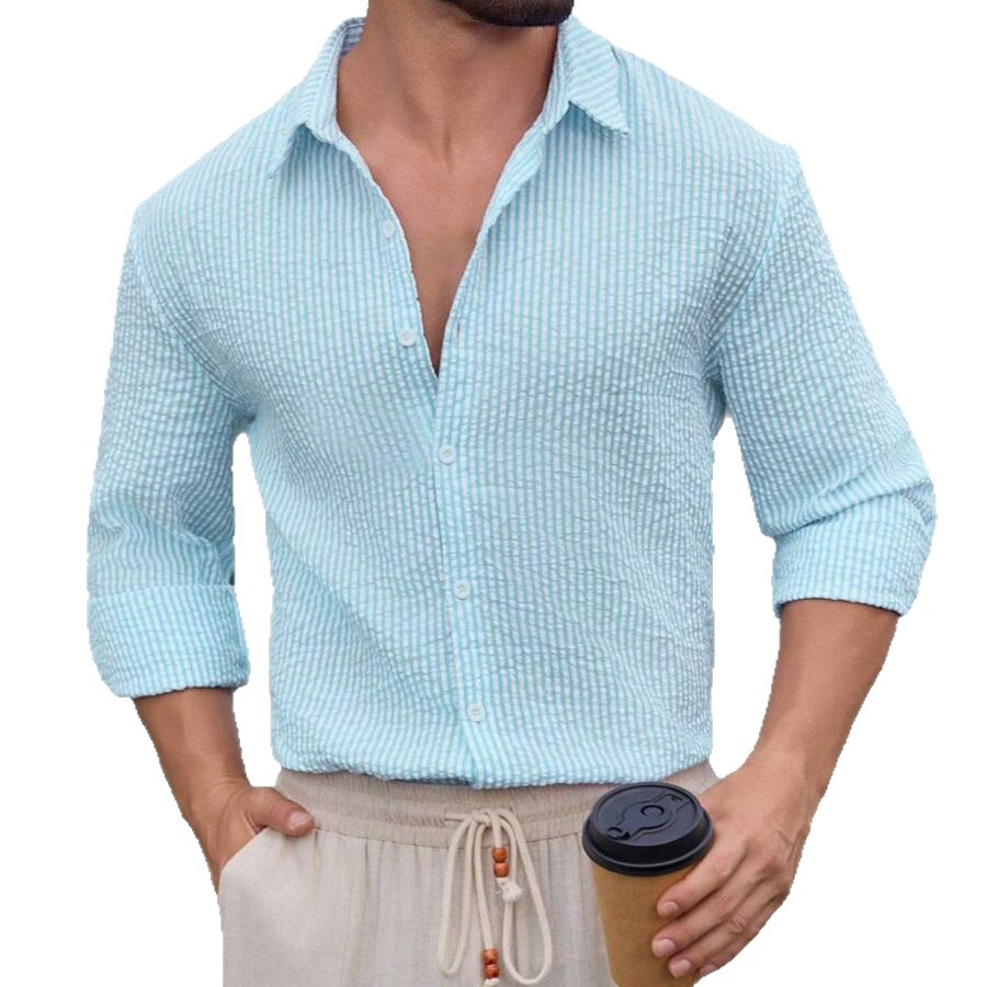Men's Classic Striped Long Sleeve Button Shirt