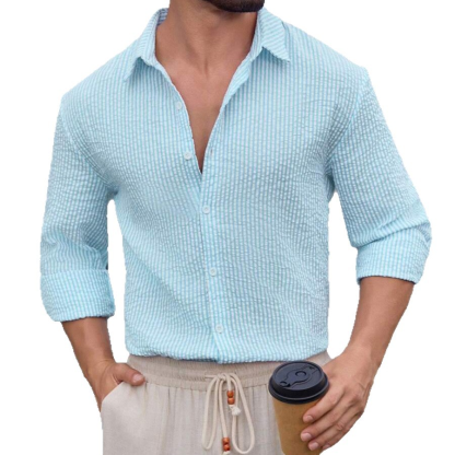 Men's Classic Striped Long Sleeve Button Shirt