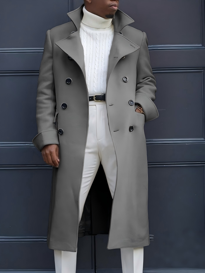 Men's Double-Breasted Long Coat – Notch Lapel Casual Trench Overcoat