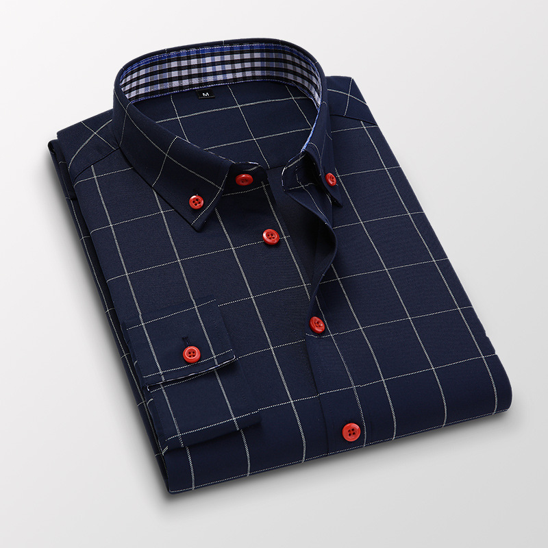 Men’s Slim-Fit Plaid Long Sleeve Shirt – Casual Button-Up Shirt