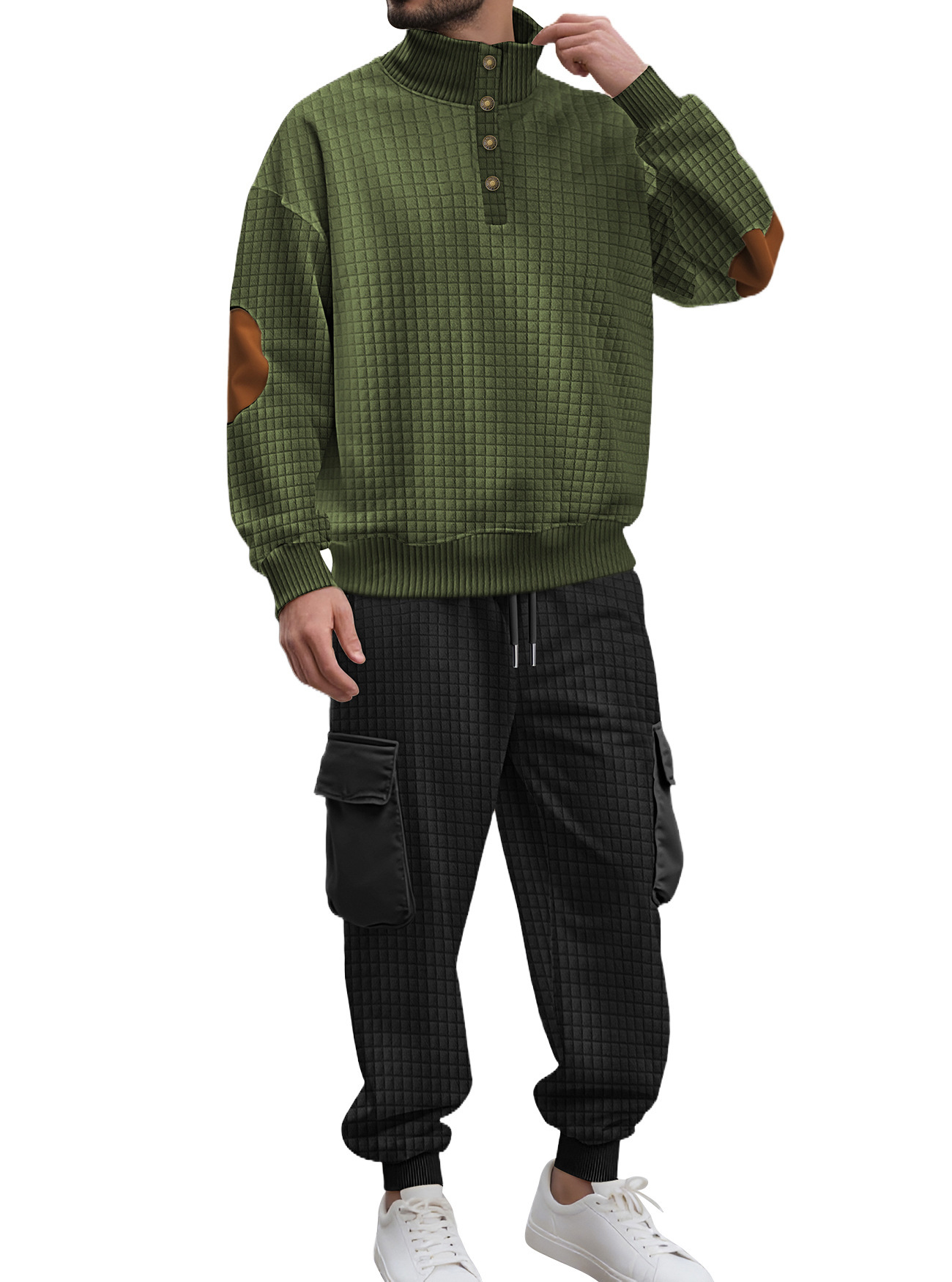 Men’s Knit Grid Tracksuit – Casual Sweatshirt & Pants Set