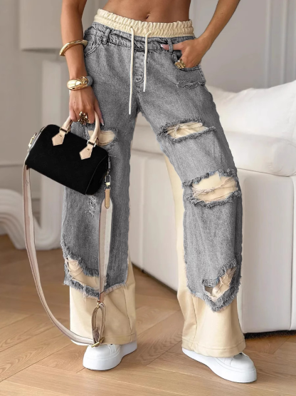 Trendy Street Patchwork Ripped Jeans for Women ✨
