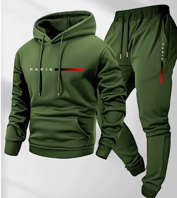 Men’s Paris Print Hoodie & Sweatpants Set – Casual Sport Tracksuit