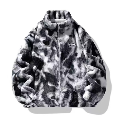 Men’s Tie-Dye Fleece Stand Collar Winter Jacket
