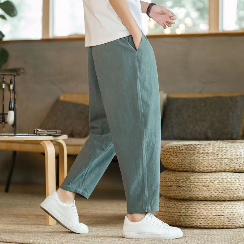 Men’s Casual Linen Cropped Pants