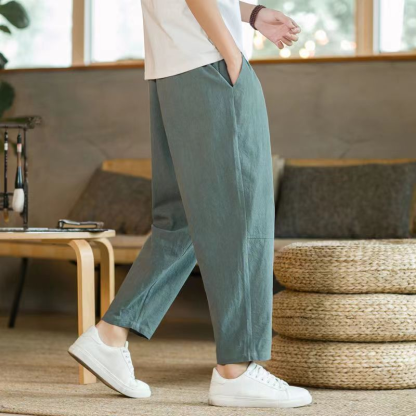 Men’s Casual Linen Cropped Pants