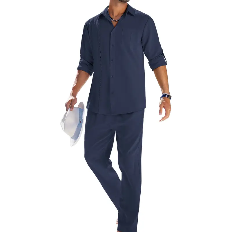 Men’s Casual Cuban Shirt & Drawstring Pants Set