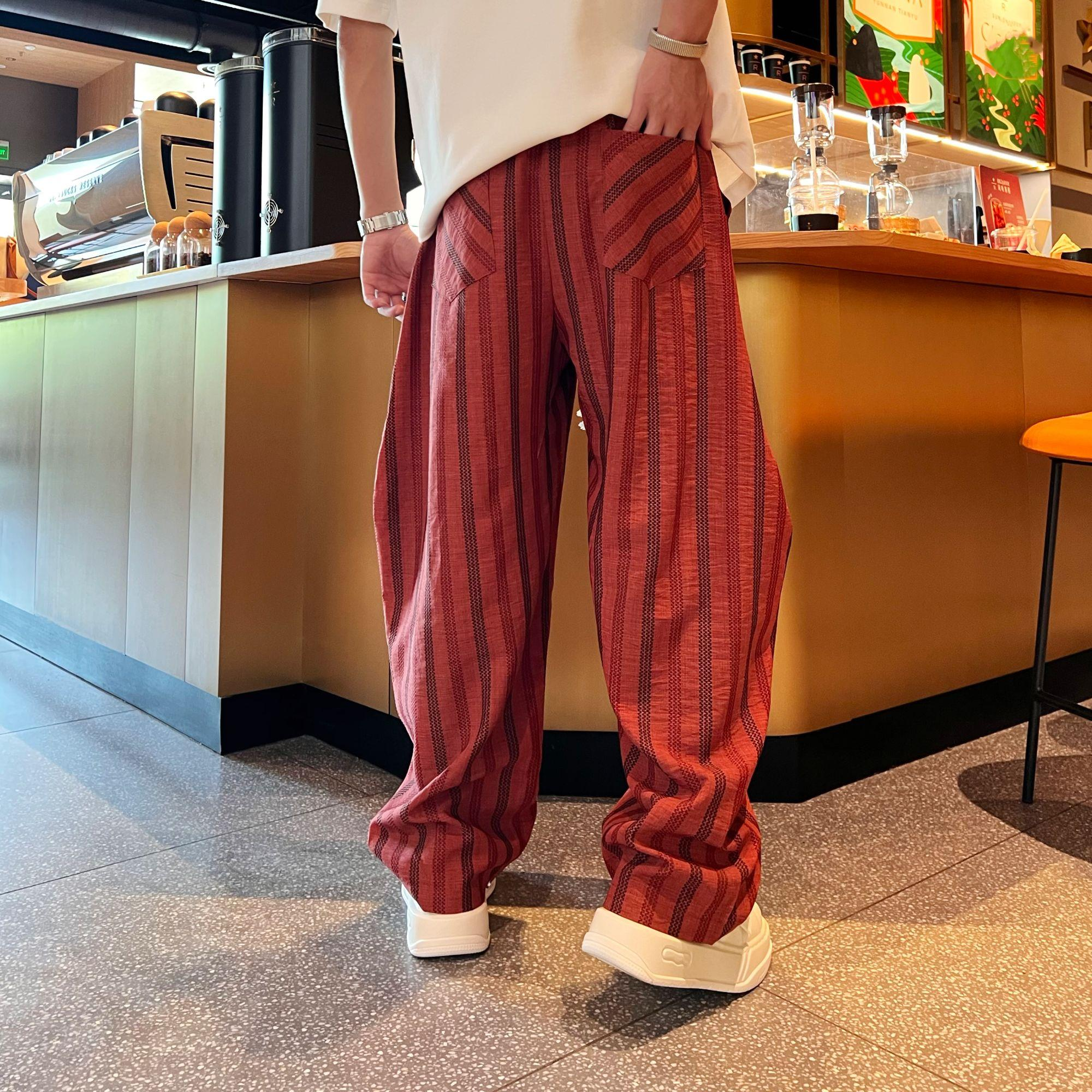 Men’s Striped Wide-Leg Relaxed Casual Pants