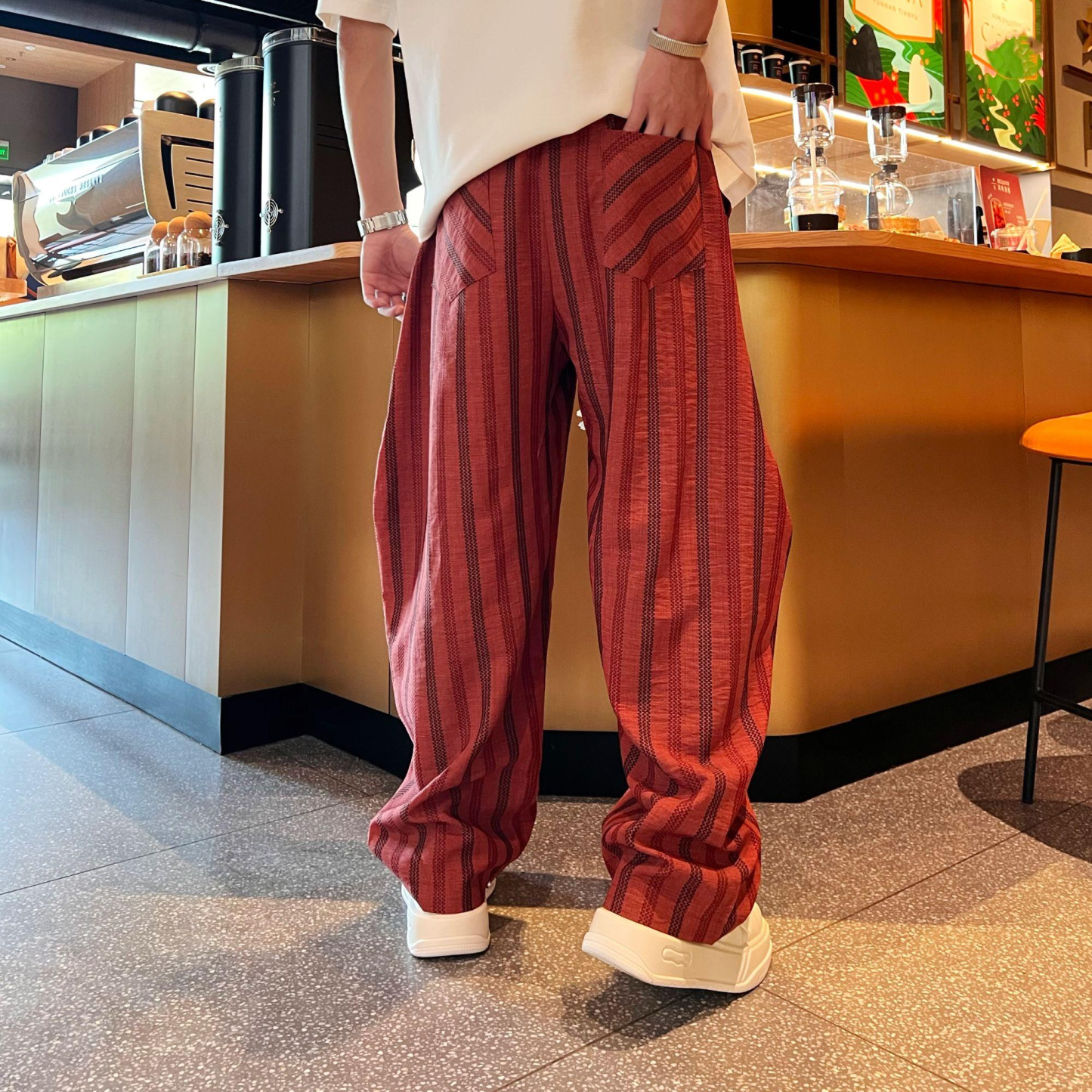 Men’s Striped Wide-Leg Relaxed Casual Pants