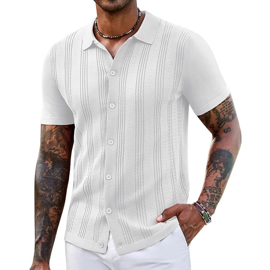 Men’s Striped Knit Hollow Polo Shirt