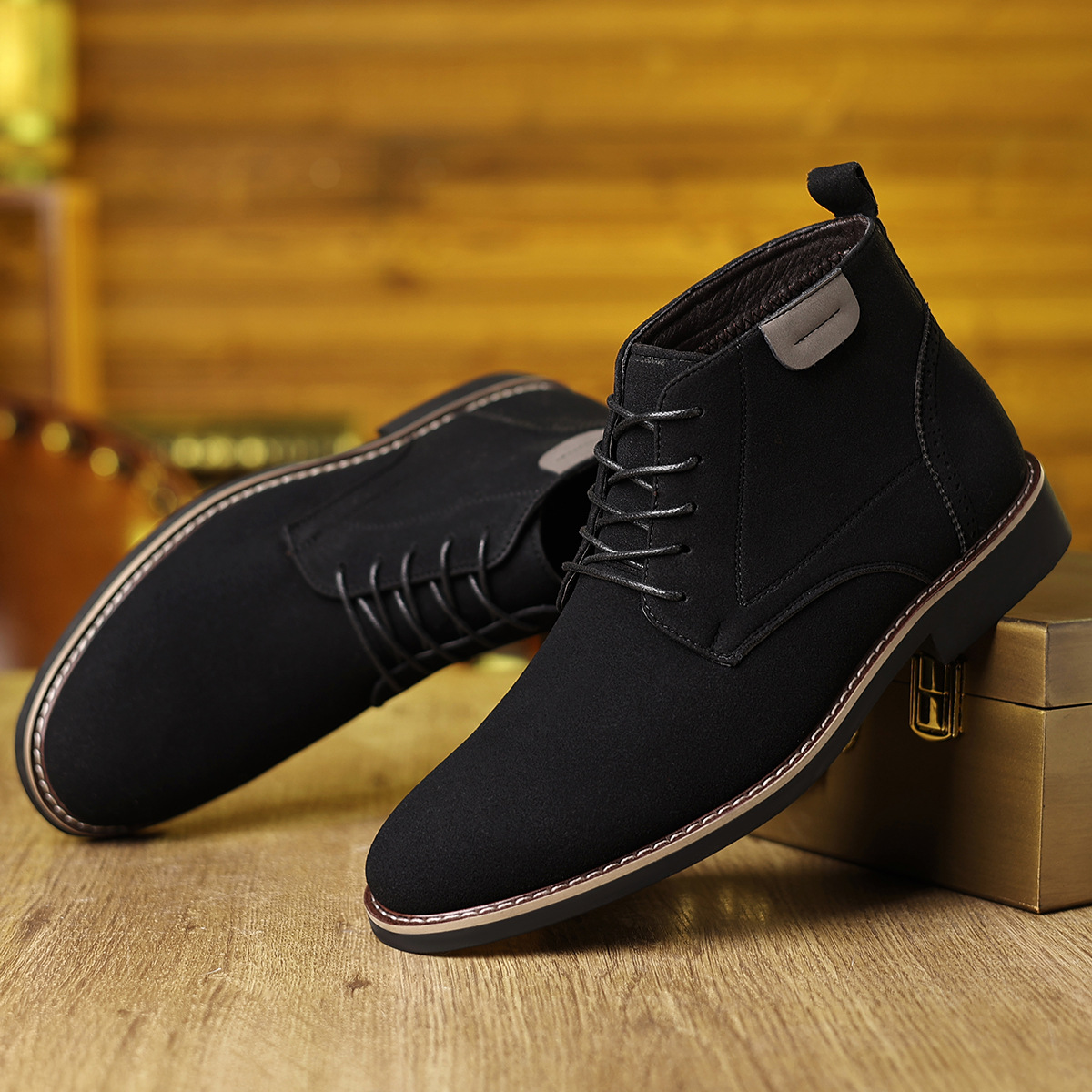 Men's Classic Suede Black Lace-up Boots