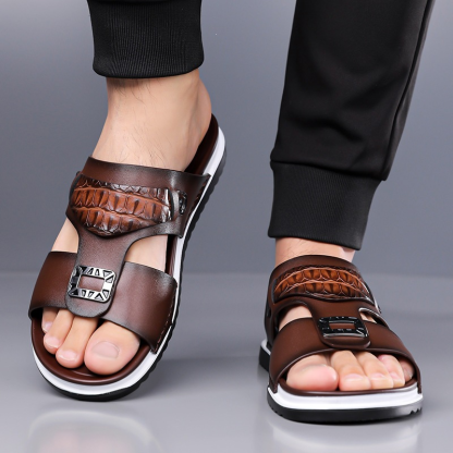 Men’s Summer Leather Slide Sandals for Driving & Casual Wear