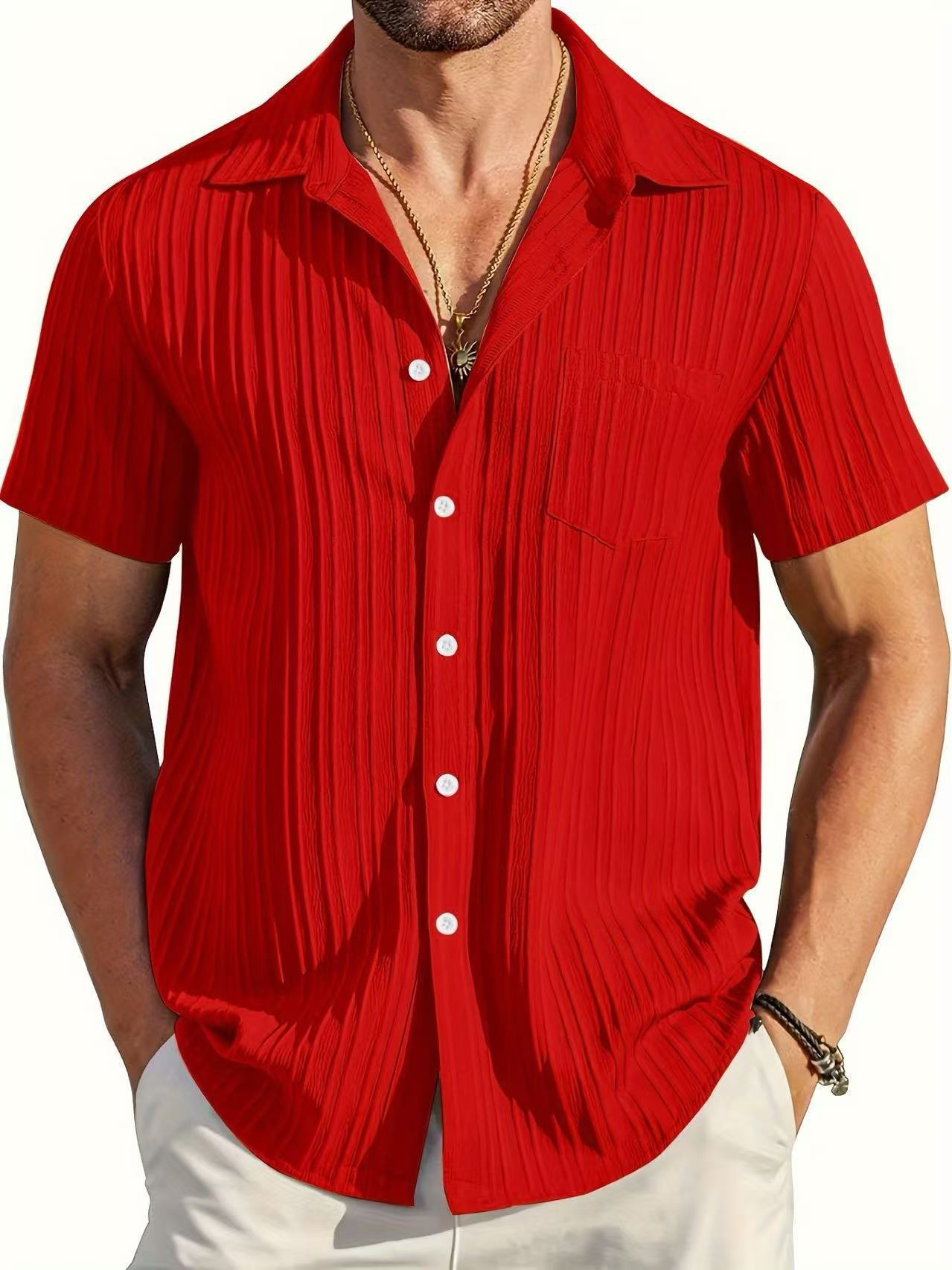 Men's Textured Stripe Short Sleeve Button Down Shirt