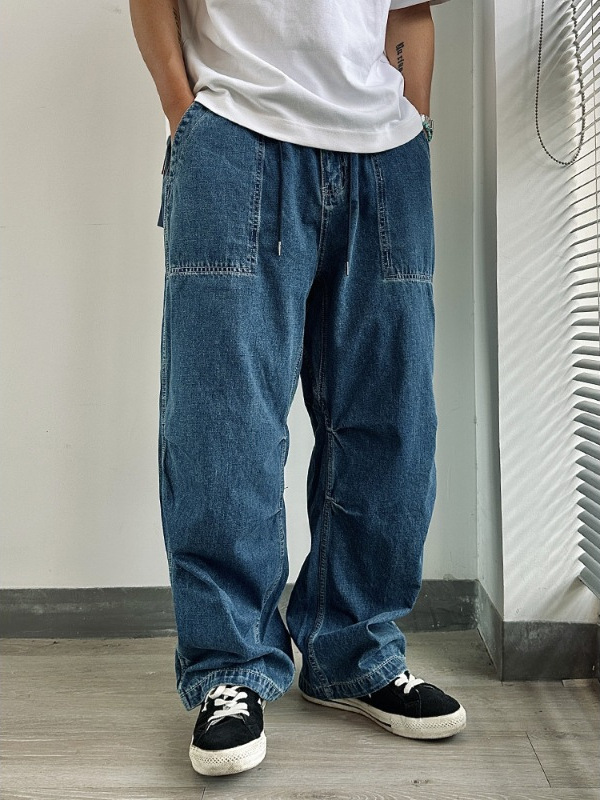 Men's Vintage Elastic Waist Loose Straight-Leg Jeans