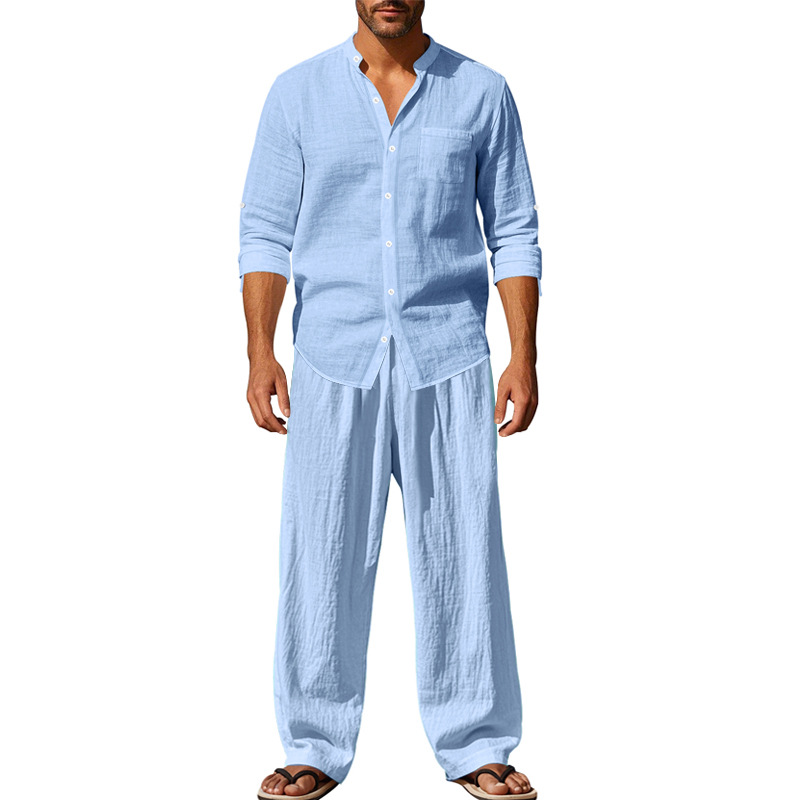 Men’s Relaxed Linen Long-Sleeve Shirt & Pants Set