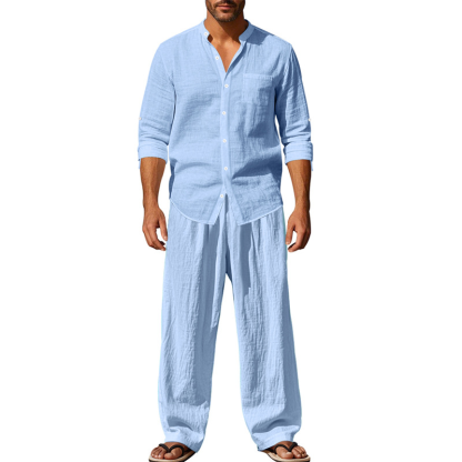Men’s Relaxed Linen Long-Sleeve Shirt & Pants Set