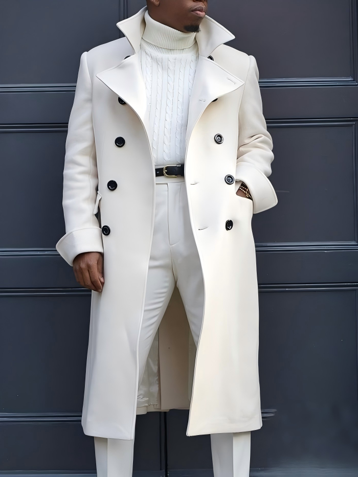 Men's Double-Breasted Long Coat – Notch Lapel Casual Trench Overcoat