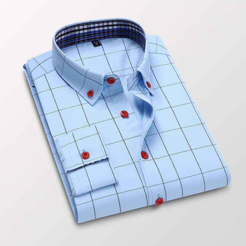 Men’s Slim-Fit Plaid Long Sleeve Shirt – Casual Button-Up Shirt