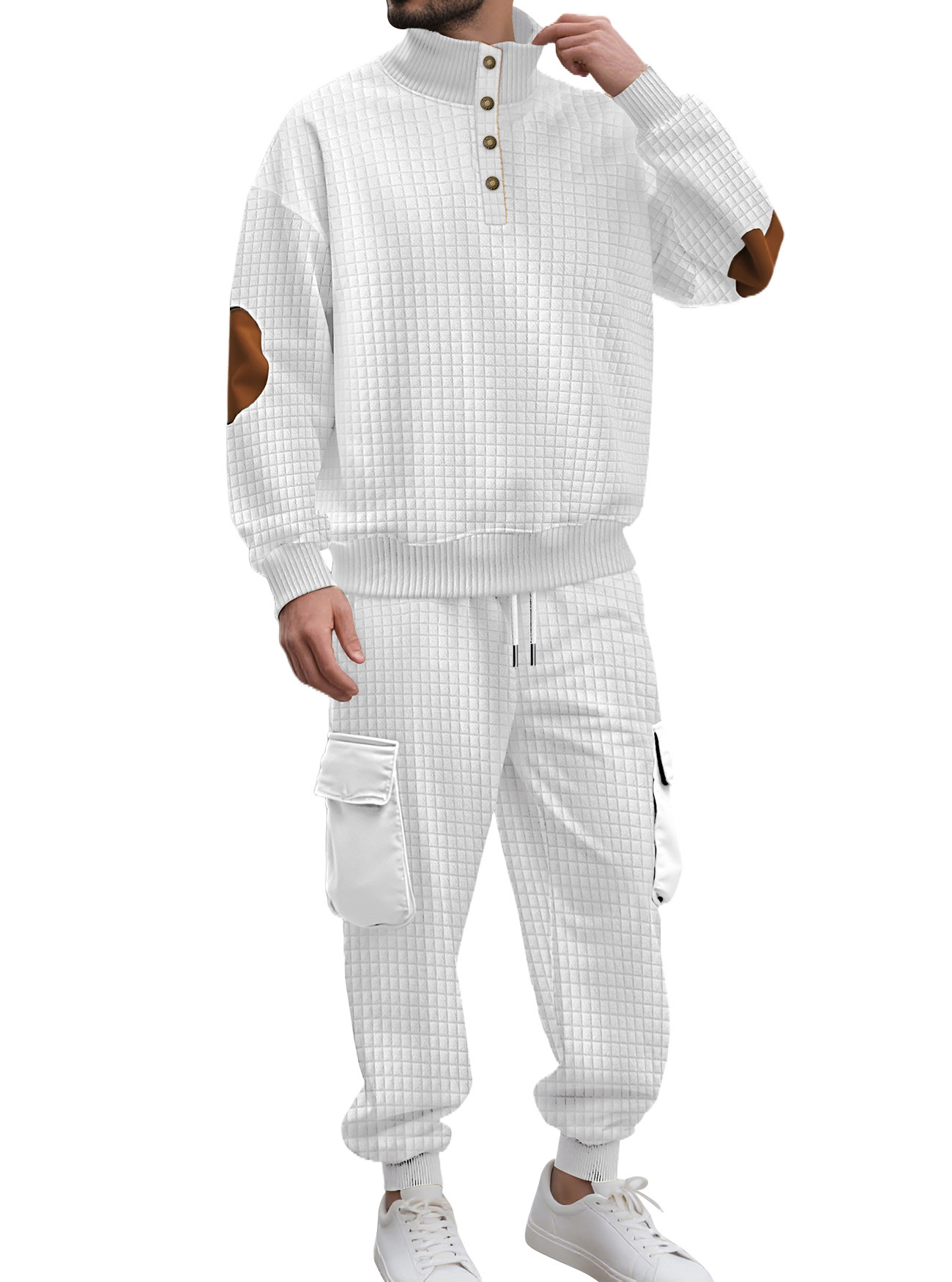Men’s Knit Grid Tracksuit – Casual Sweatshirt & Pants Set