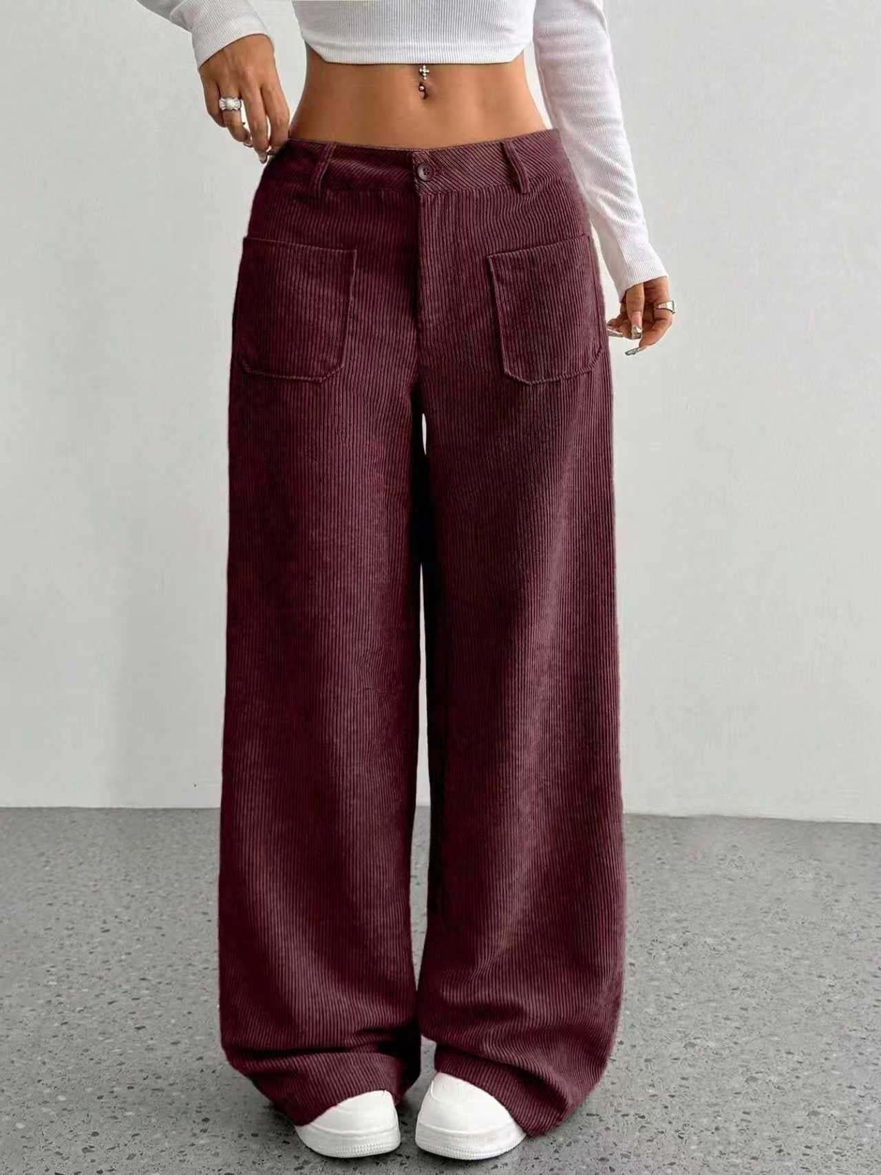 Ladies' High Waist Corduroy Wide Leg Pants