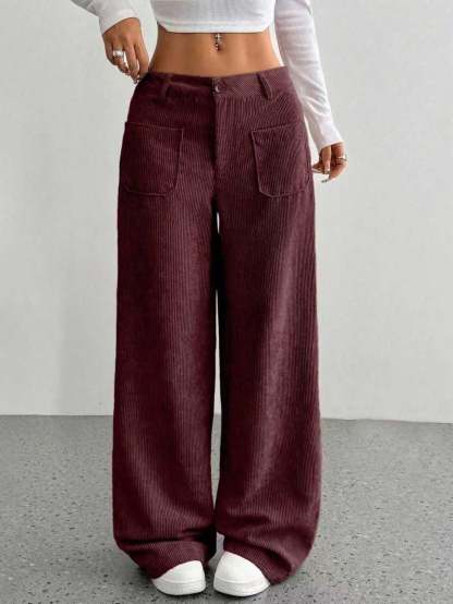 Ladies' High Waist Corduroy Wide Leg Pants