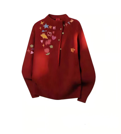 Unisex Heart Graffiti Half High-Neck Knit Sweater