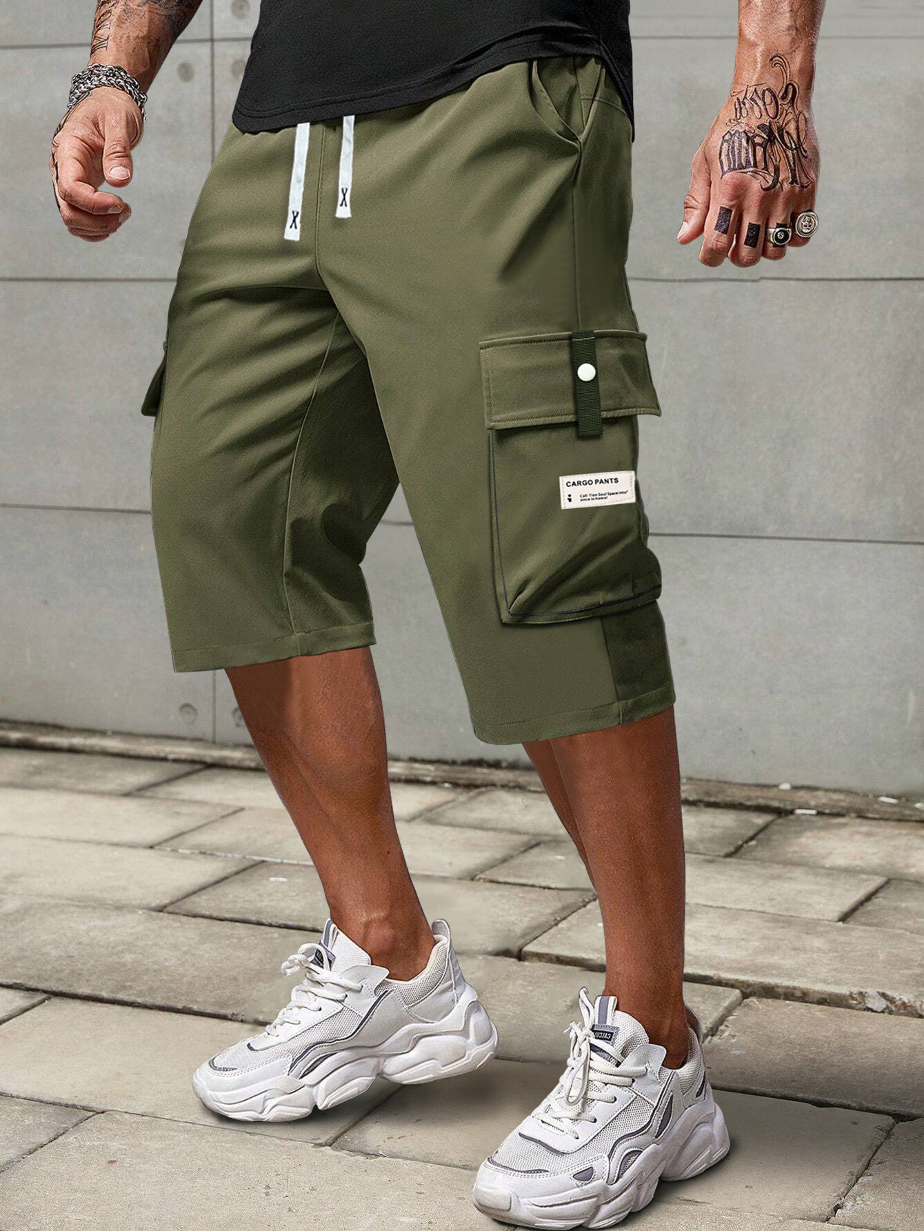 Men’s Lightweight Loose Straight-Leg Cargo Cropped Shorts