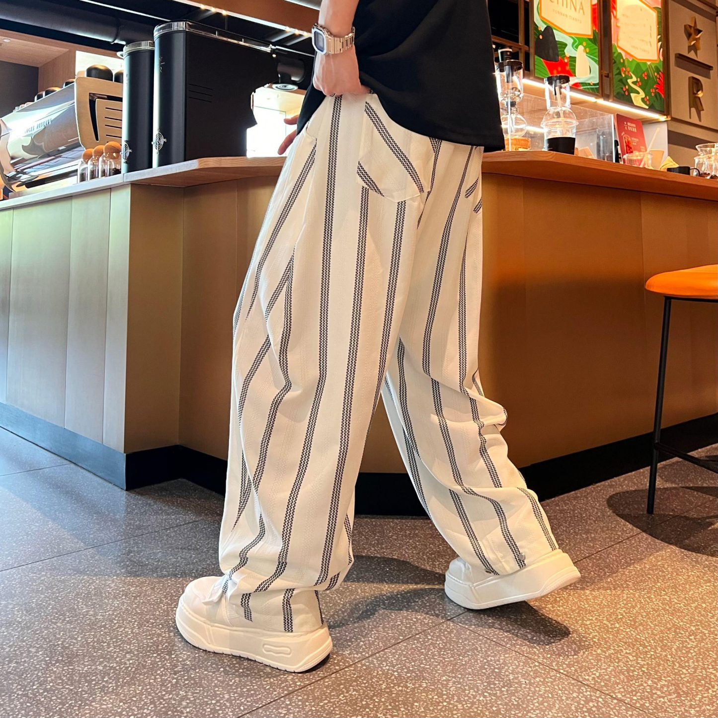 Men’s Striped Wide-Leg Relaxed Casual Pants
