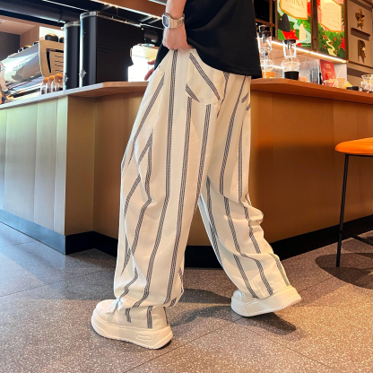 Men’s Striped Wide-Leg Relaxed Casual Pants