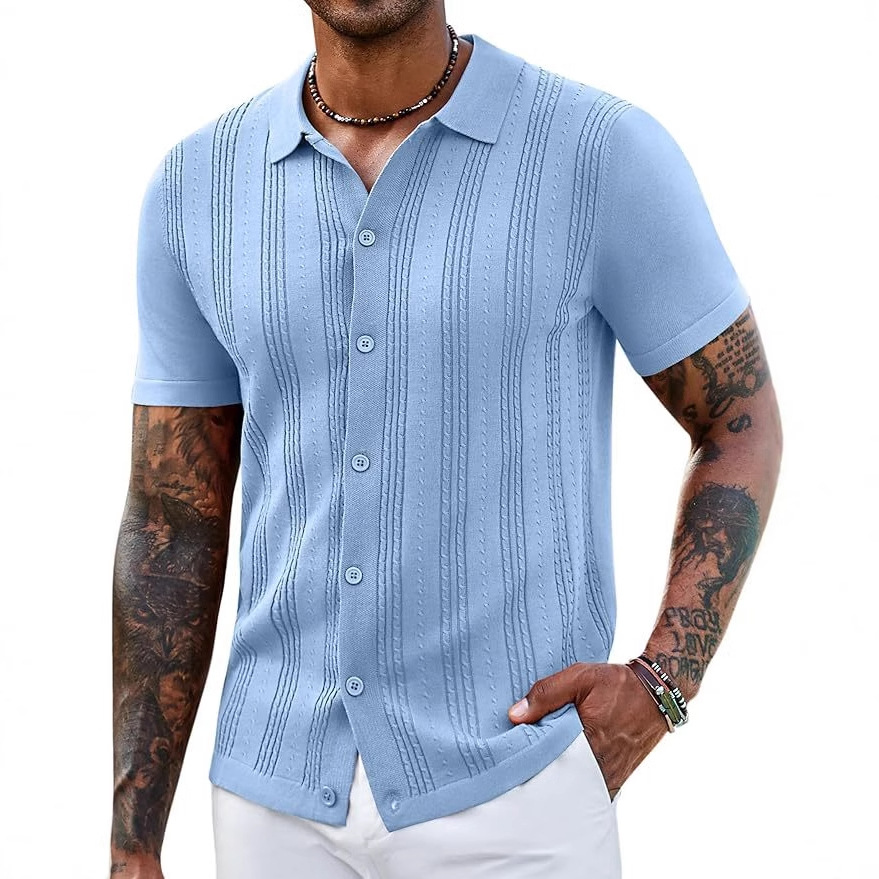 Men’s Striped Knit Hollow Polo Shirt