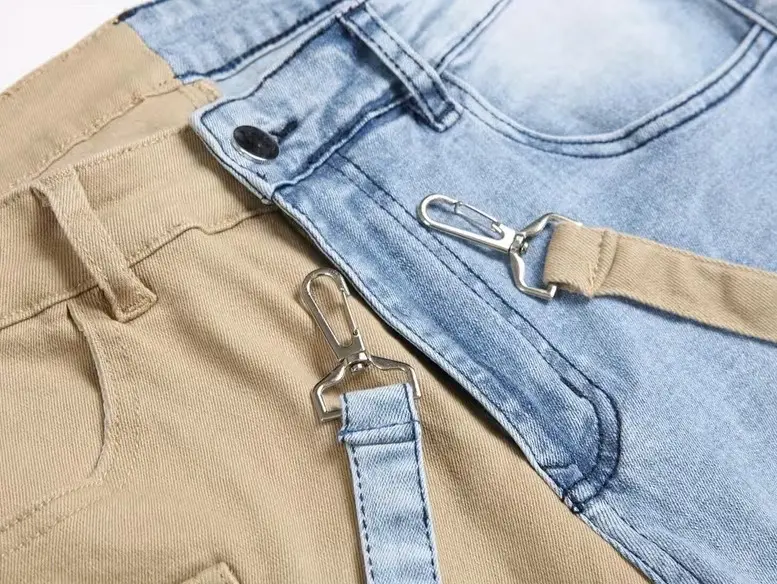 Men's Loose Straight-Leg Cargo Jeans with Contrast Zipper Pockets
