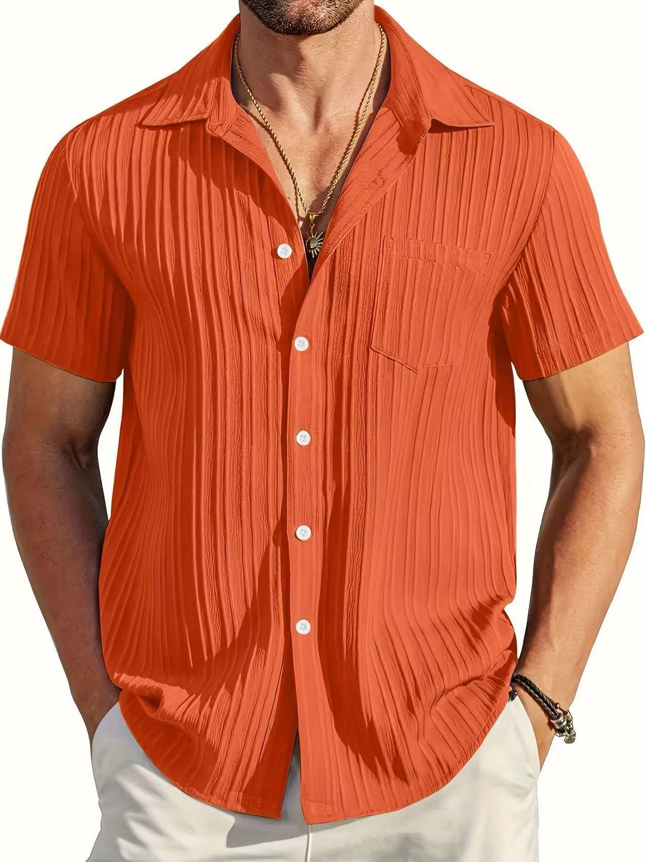 Men's Textured Stripe Short Sleeve Button Down Shirt