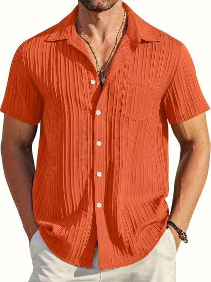 Men's Textured Stripe Short Sleeve Button Down Shirt