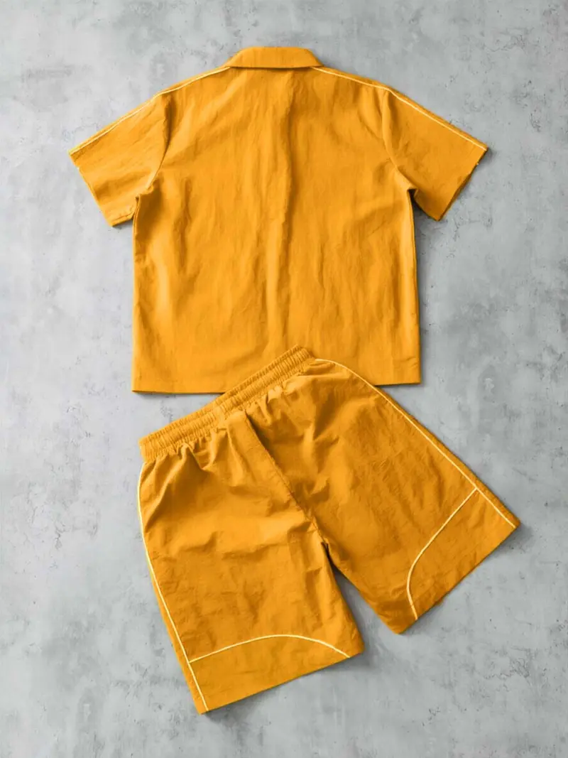Men's Star Print Short Sleeve Zipper Shirt & Gym Shorts Set