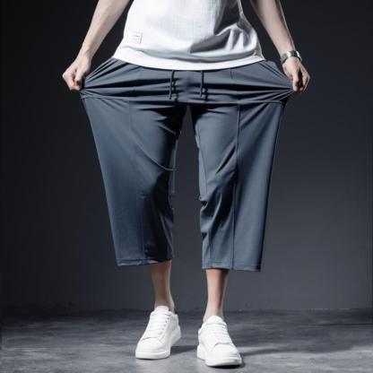 🔥 Plus Size Men's Ice-Silk Cropped Pants 👖 | Loose & Stretchy Fit✨