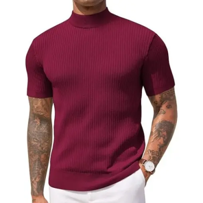 Men's Mock Turtleneck Short Sleeve Ribbed Knit Top