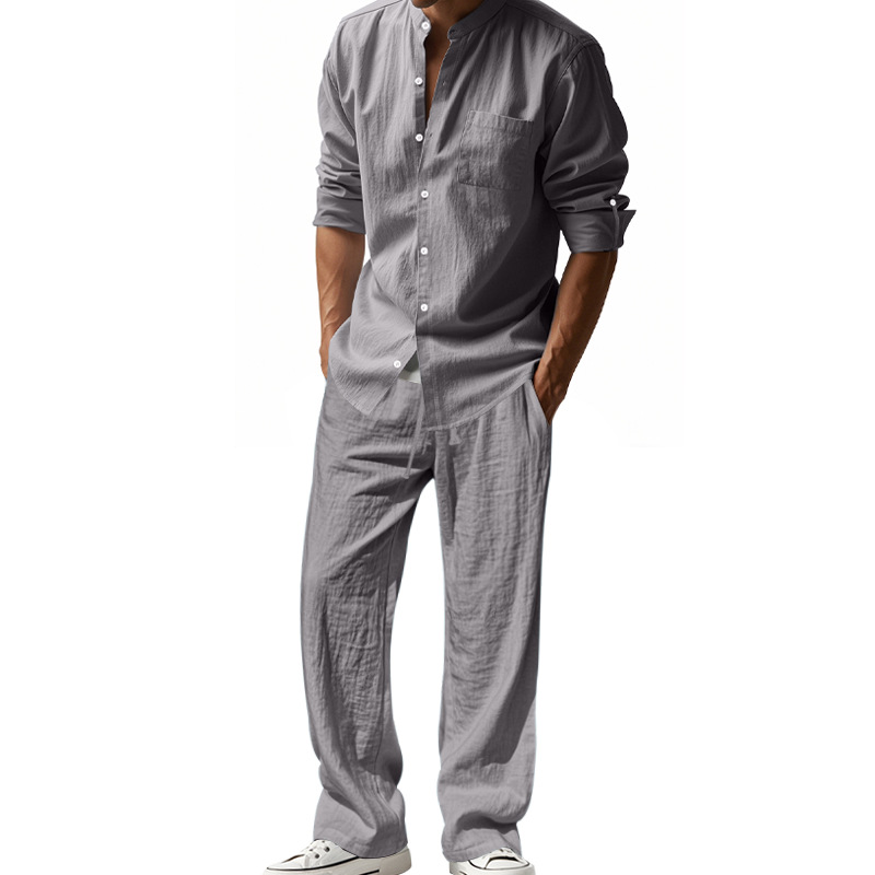 Men’s Relaxed Linen Long-Sleeve Shirt & Pants Set