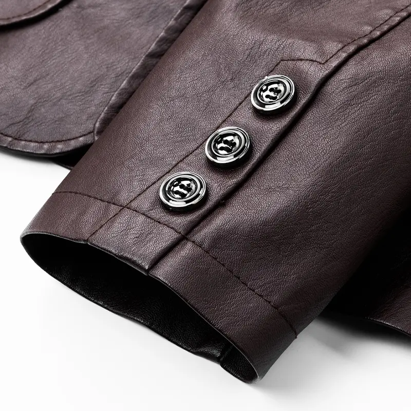 Men's Classic Washed Leather Jacket – Button Collar Casual Outerwear