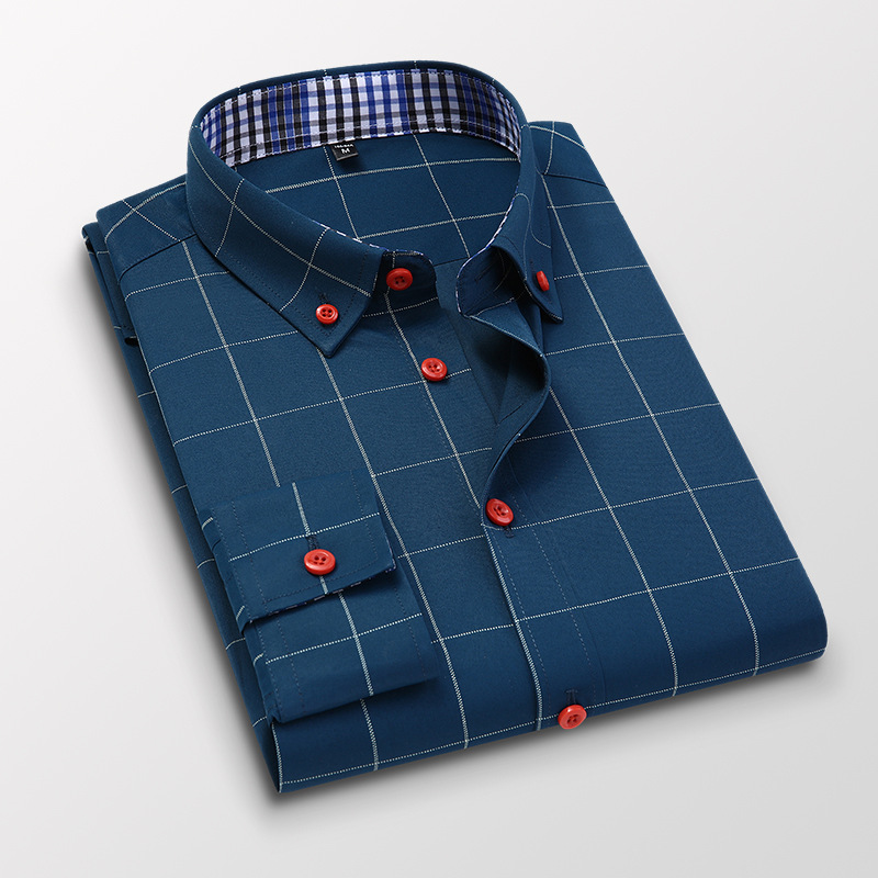 Men’s Slim-Fit Plaid Long Sleeve Shirt – Casual Button-Up Shirt