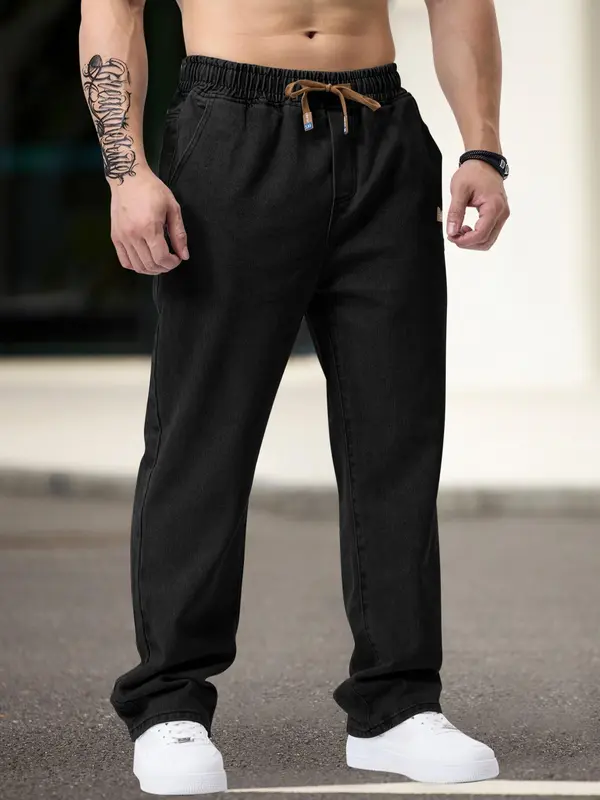 Men's Regular Fit Patched Drawstring Waist Jeans