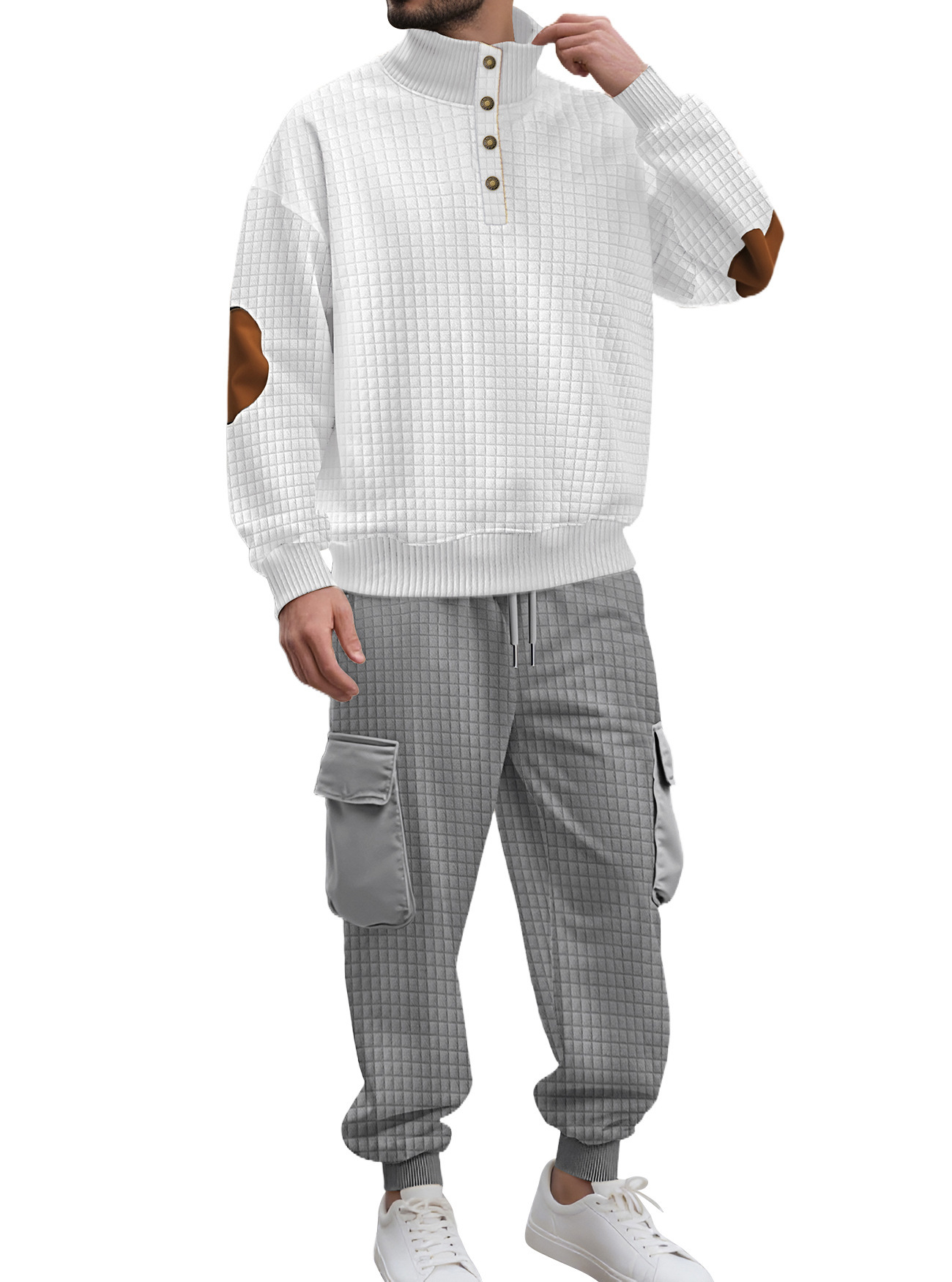 Men’s Knit Grid Tracksuit – Casual Sweatshirt & Pants Set