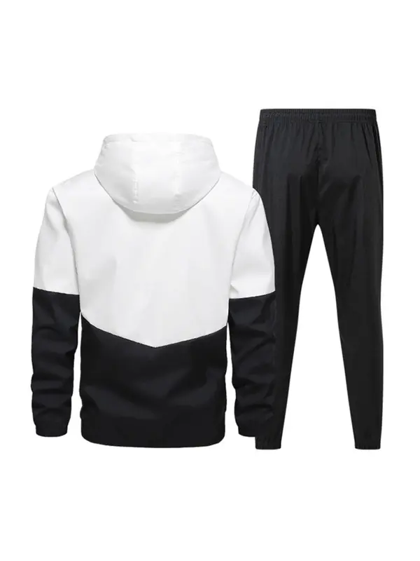 Men’s Colorblock Hoodie & Sweatpants Set – Drawstring Zip