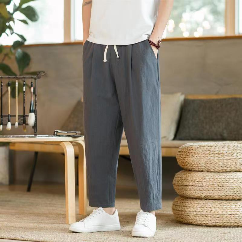 Men’s Casual Linen Cropped Pants