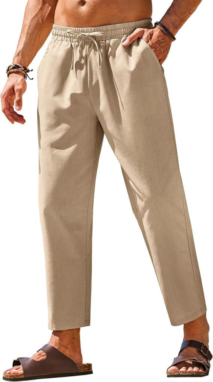 Men’s Lightweight Linen-Feel Drawstring Casual Pants