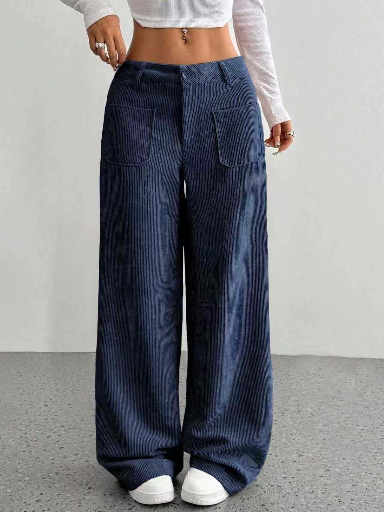 Ladies' High Waist Corduroy Wide Leg Pants