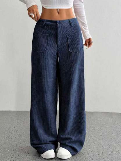 Ladies' High Waist Corduroy Wide Leg Pants