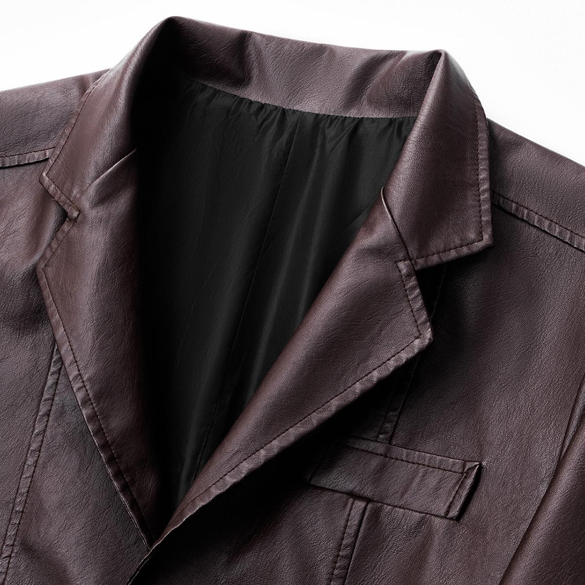 Men's Classic Washed Leather Jacket – Button Collar Casual Outerwear