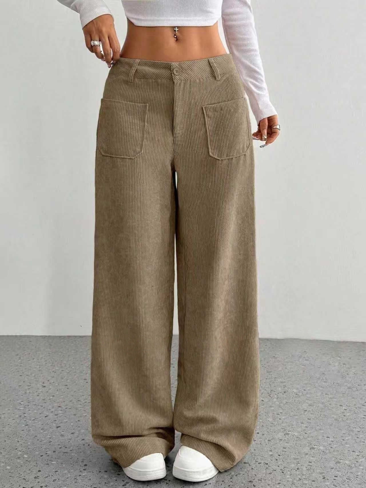 Ladies' High Waist Corduroy Wide Leg Pants