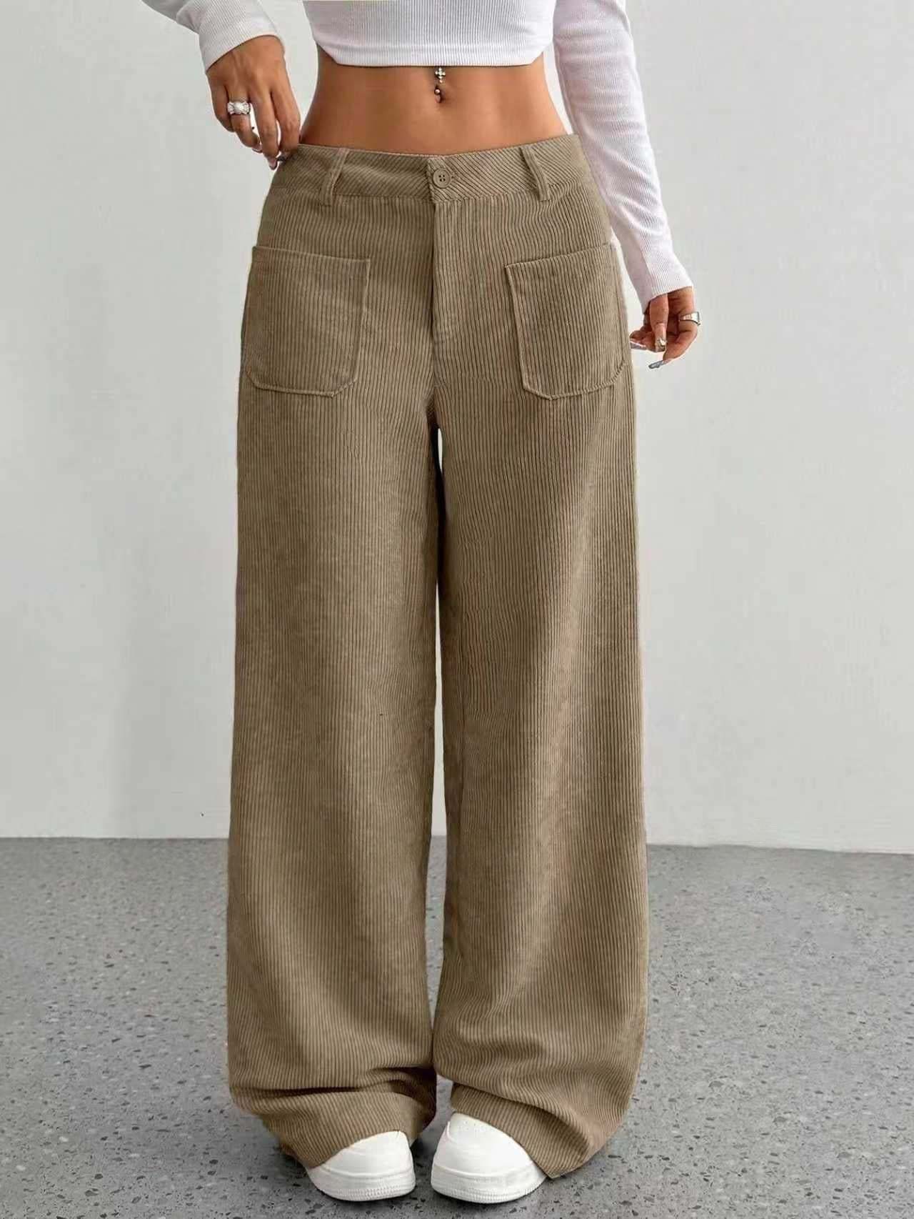 Ladies' High Waist Corduroy Wide Leg Pants